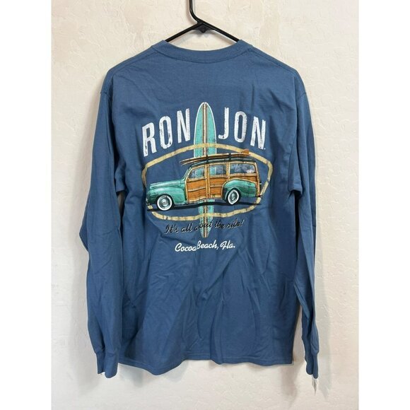 Men Sz M Ron Jon Surf Shop LS Tee NWT Blue Cocoa Beach, Florida It's All About t - Picture 7 of 7